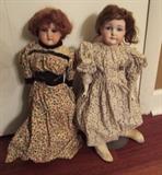 C/1910 A&M Floradora, bisque shoulder plate, 17" ~ C/1900 German bisque 18" shoulder plate, blown glass eyes  (Unmarked)