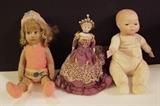 C/1930's French Lenci felt faced character doll ~ C/1890's American Blonde China head doll ~ C/1920's Signed Grace Story Putnam bisque Bye-Lo Baby 