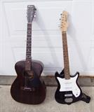 60s Pirles Acoustic Guitar & C/1990's Harmony Electric guitar, Strat style w/soft case 