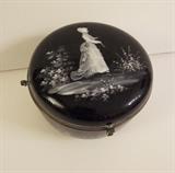 C/1890's Black glass Mary Gregory covered powder