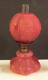 C/1890 Red Satin glass mini Gone with the Wind lamp approx 7" high