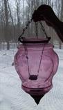 C/1900 light Amethyst Victorian  hanging hallway lamp (no burner, set up for candle)