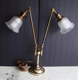C/1915 Adjustable Brass 2 arm Desk lamp w/matching etched shades 