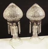 C/1920 Pair of cut crystal Piano lamps w/crystal drops 