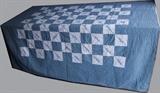 20s Hand Made Blue & White Summer Quilt with Embroidered Floral Strips