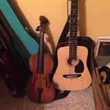 Violin & case; guitar