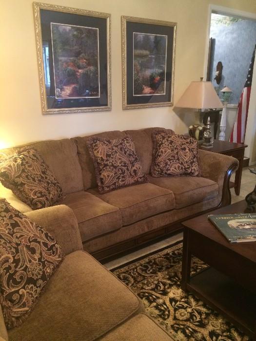 Good-looking sofa & love seat; coffee table (with lift top)