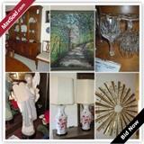 Dining room hutch, Oil on painting,Stolze-Oberglas crystalLladro Moses, lamps, mid century wall hanging