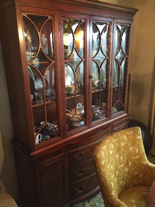 Federal style hutch with divided bowed glass panels 