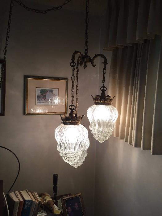 Trio of glass pendant hanging lamps