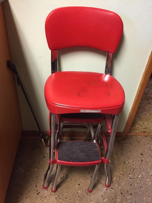 Vintage red side stool step ladder combo