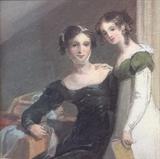 Thomas Sully, "Mother & Daughter Sewing" 5" x 5" watercolor or gouache. Authenticated by Monroe Fabian, National Portrait Gallery, D.C. 