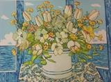 Artist name illegible.  Floral serigraph, signed and numbered in pencil, lower edge.