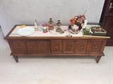 VINTAGE MARBLE TOP SIDEBOARD CABINET
