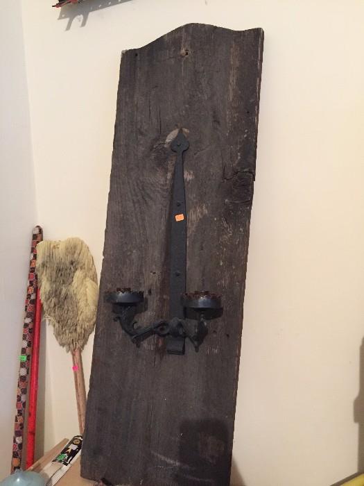ANTIQUE WOOD AND CANDLE HOLDER / RUSTIC HOME DECOR'