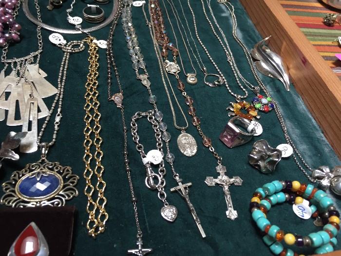 STERLING SILVER ROSARIES AND RELIGIOUS NECKLACE