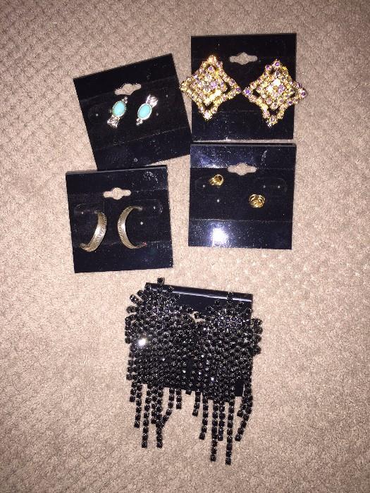 VINTAGE RHINESTONE CLIPON EARRINGS AND STERLING SILVER EARRINGS