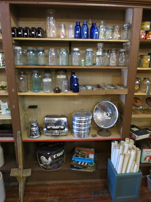Vintage Ball, Kerr, Atlas, Drey, Mason Jars And Lids, Vintage Texas and Louisiana Maps (late  1930s, 40s & 50s). Vintage Oster Blender, GE Toaster, 