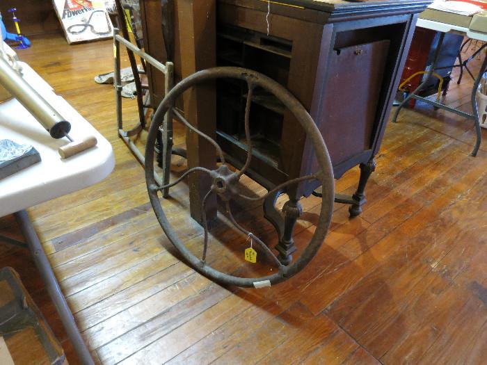 Decorative Large, Vintage, Cast Iron Turn Wheel 
