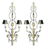 PAIR ADAMS STYLE ELECTRIC WALL SCONCES BY BEAUMONT AND FLETCHER, GILT WOOD WITH TWIN LIGHTS EACH, OPTIONAL BLACK SHADES,