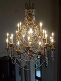 GILT METAL CHANDELIER WITH CRYSTAL SWAGS AND DROPS