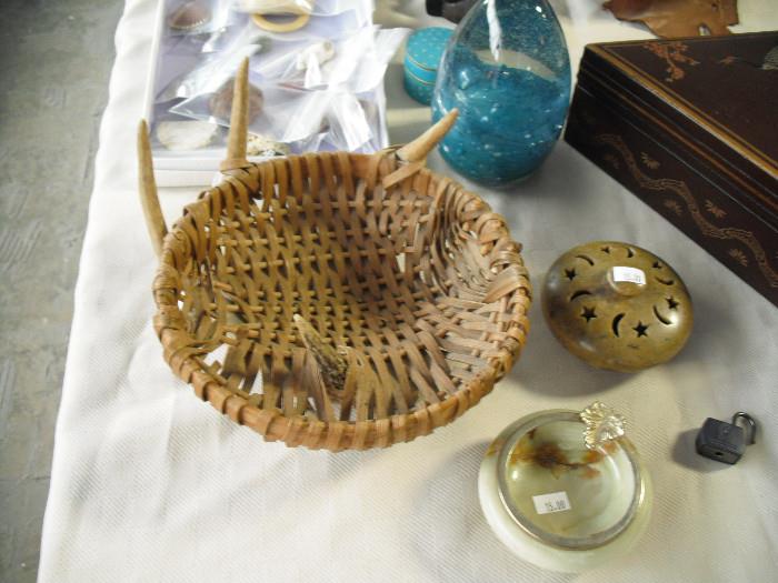 Woven basket with antlers