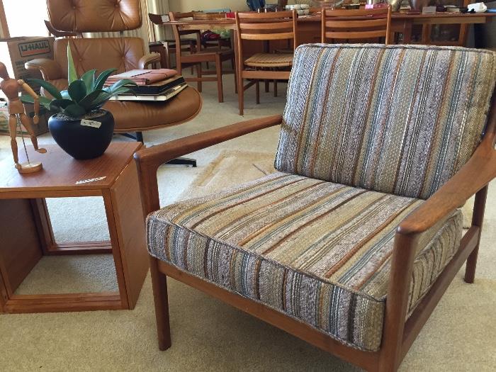 Teak Mid Century Modern chair & stacking end tables