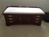 Lane Blanket, Quilt Chest with White/Beige Cushion - Faux Drawers, Opens up