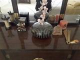 Decorative Round Vase, Black and White Stripes, very unique and beautiful and sleek style, Decorative Silk Flowers