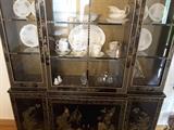 Close up of Chinese In-laid Lacquer Glass Cabinet