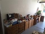 Collection of Camping, Garden Baskets, Garden Vases and Pots, Dressers, Desk Furniture, File Cabinet and Office Furniture.