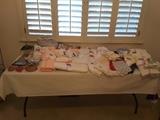 Collection of Sewing Items on far left. Collection of Napkins, Table Cloths and Doilies. Lovely Pieces!