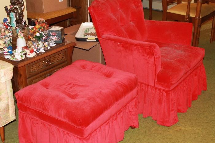 Occasional chair with matching ottoman. Fabric is in pristine condition!