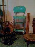 Vintage metal step stool & fan