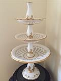 Porcelain and Guilded 14kt Gold three tiered dessert tray