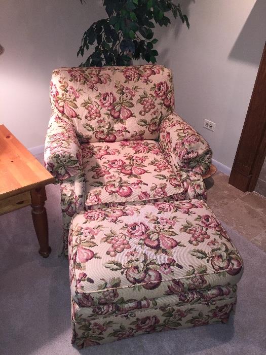 Walther E. Smithe chair & Ottoman, floral Print.