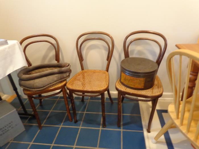 Trio of bentwood chairs (a fourth, with a hole in the caning, is in the garage...make it a quartet?)