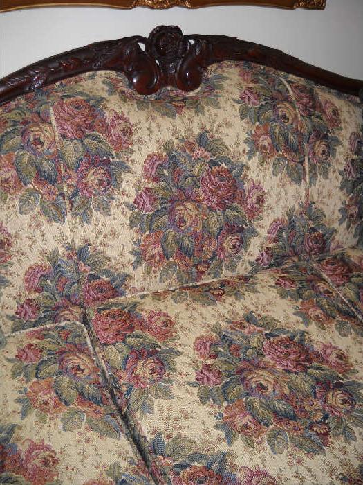 sofa fabric and wood detail