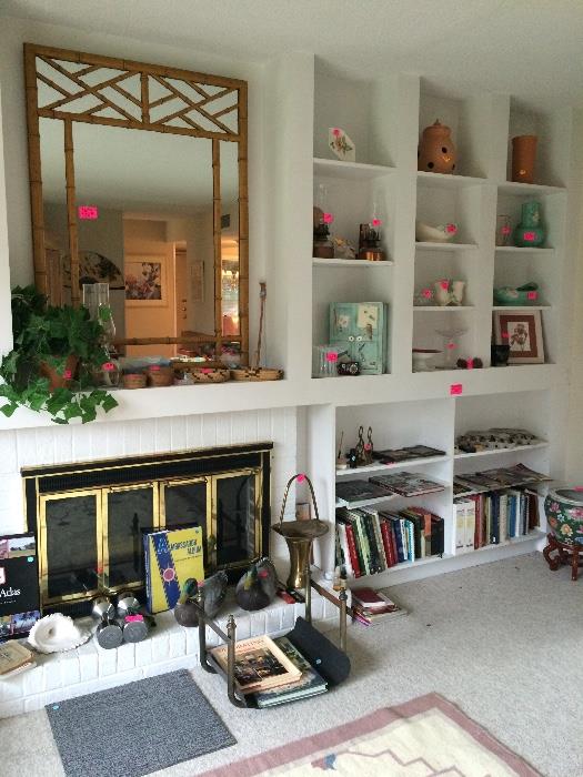 cookbooks, mirror, pottery