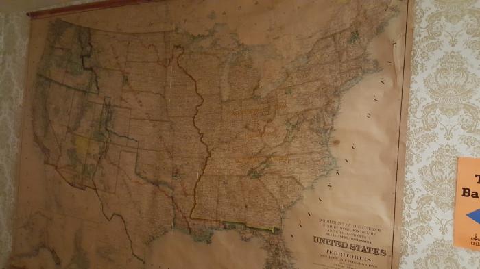 Huge Department of Interior map from 1927, still on the original wood hanger bar