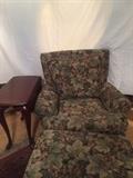 TAPESTRY CHAIR AND OTTOMAN AND DROP LEAF TABLE