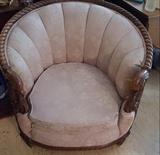 over sized barrel chair with carved back 
