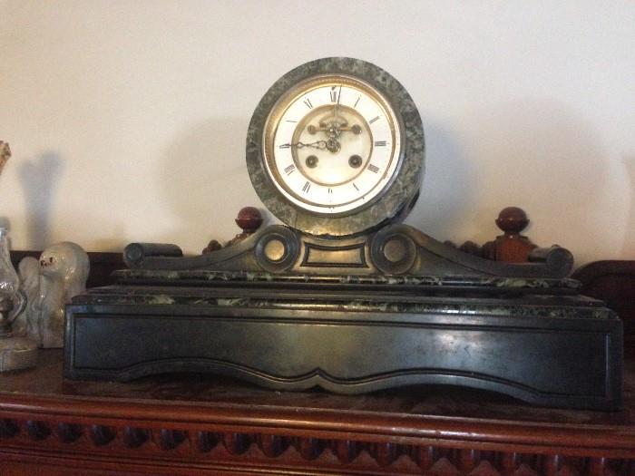 Extraordinary Solid Marble Mantle Clock, Very Early and Very Heavy!!  In working condition!