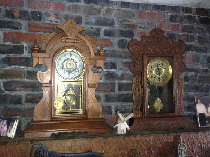 Many Antique Mantel and Gingerbread Clocks