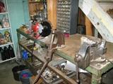 grinder, loader, vice, metal work bench, hardware storage bins,