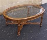 Oval Oak Beveled Glass Coffee Table