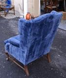 Hickory Chair Company Blue Fabric High Back Chair. Back side view. 