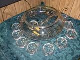 PUNCH BOWL 1960'S WITH GLASS LADLE