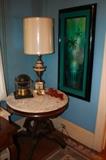 Stiffel Lamp, World Clock, Oil on Canvas, Marble Top Table