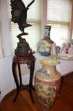 Chinese Hardwood Stand, Bronze Eagle, Japanese Floor Vase (pair)